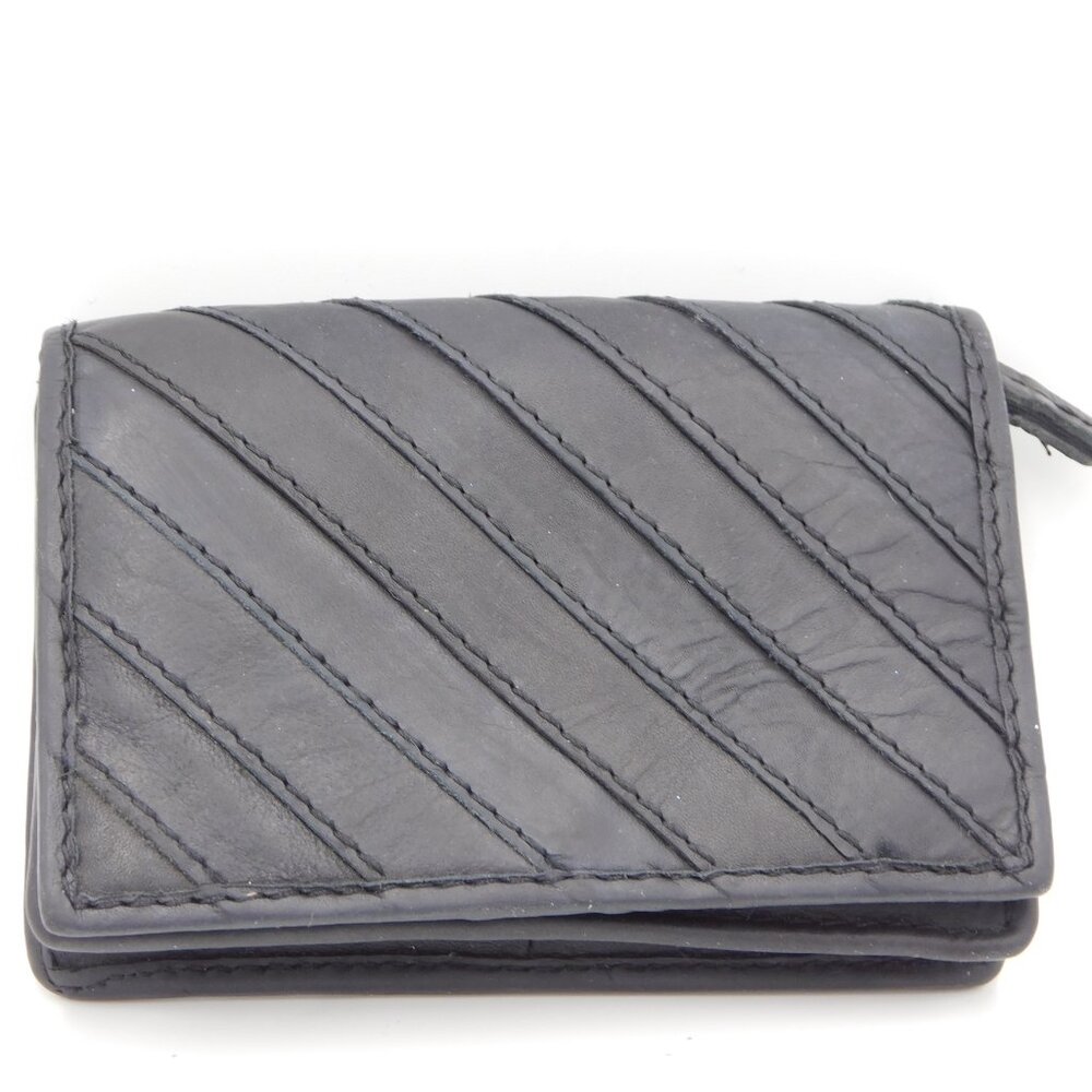 margot New York Black Leather Chevron Cassius Small Change Purse Card Holder